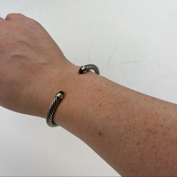 David Yurman sterling silver & 14k gold 5mm Bracelet with Black Onyx - Picture 4 of 13